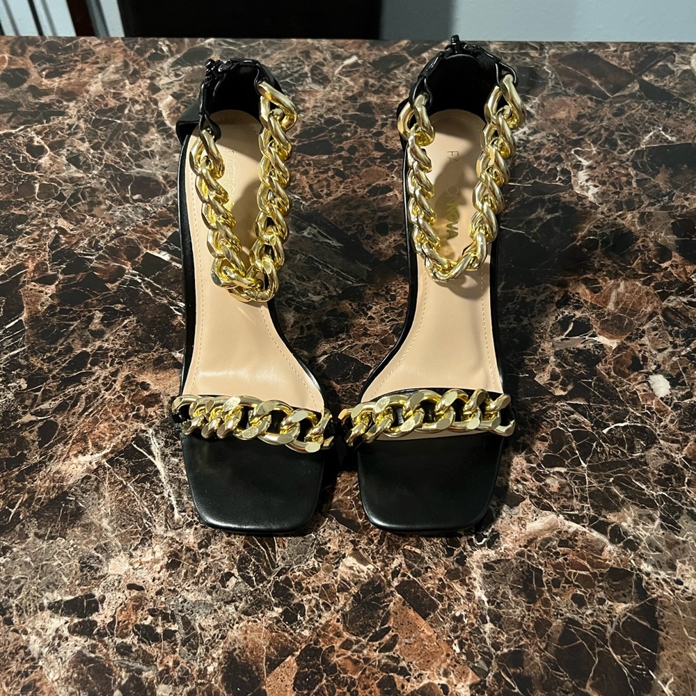 Brand New Black and Gold Chain Stiletto High Heels